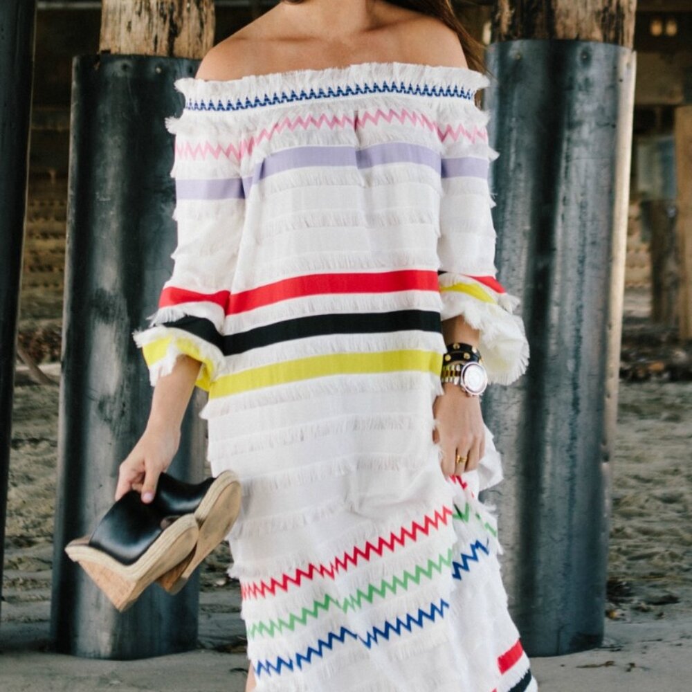 Cynthia Rowley Ditch Plains Fringe Maxi Dress Size L NWT